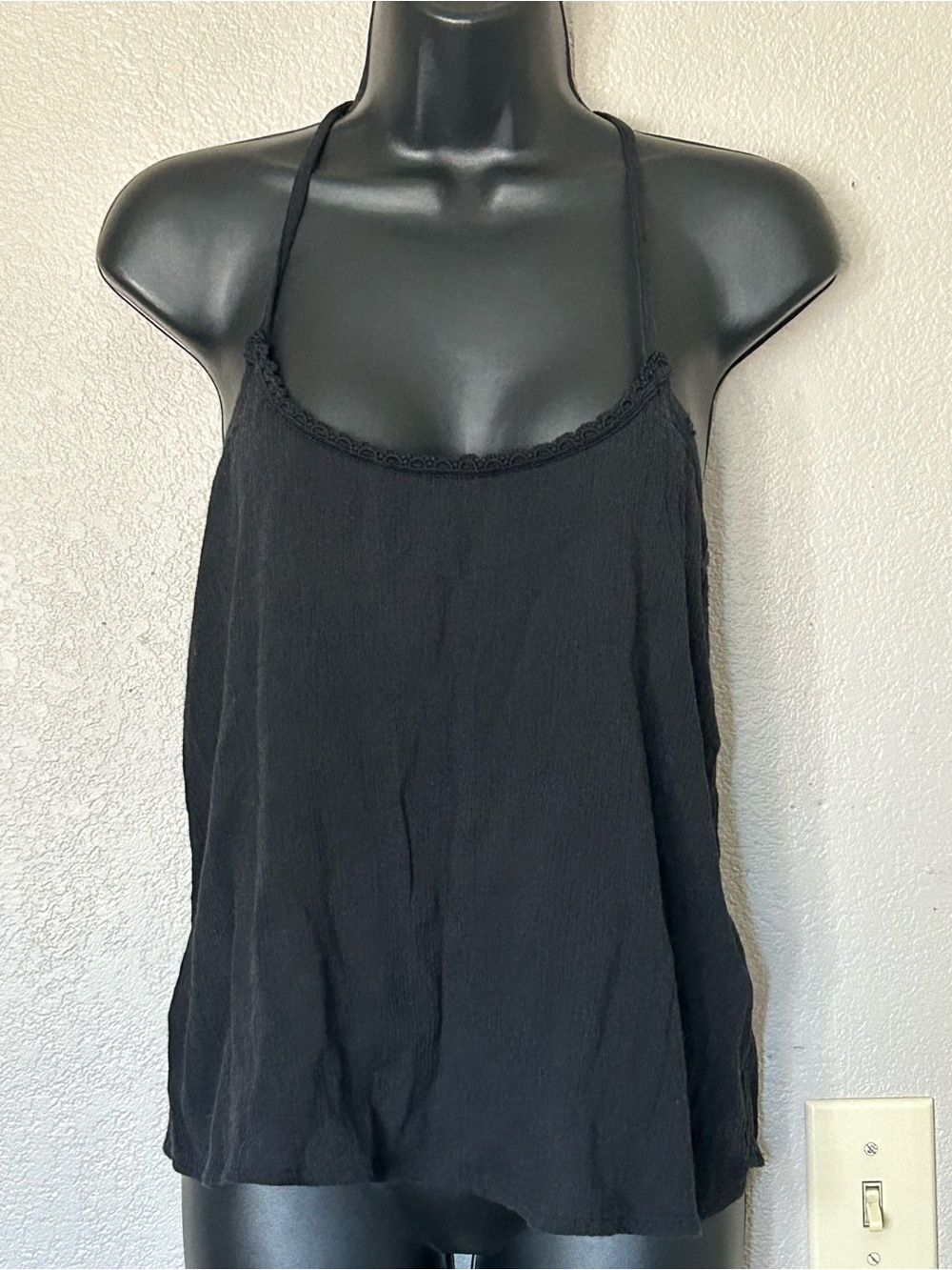 Hollister Black Halter Crochet BOHO Summer Beach Casual Sexy Top Sz S